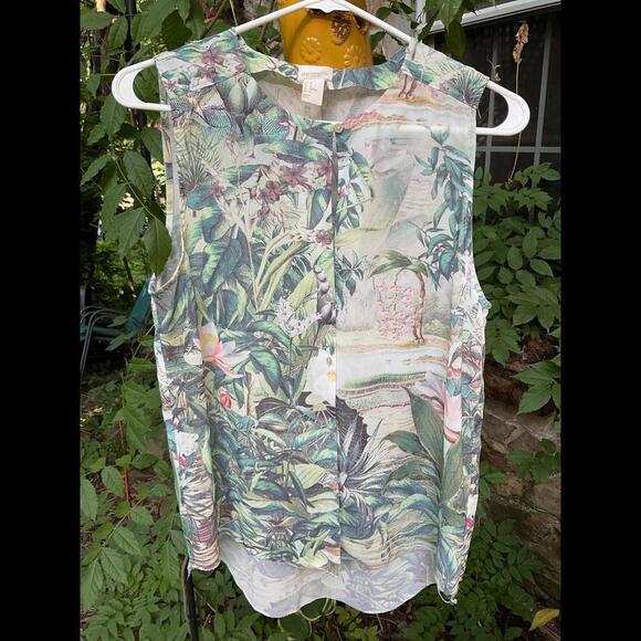 Tops - H& M Conscious Collection Tropical print sheer Shirt Size 12 100% Recycled